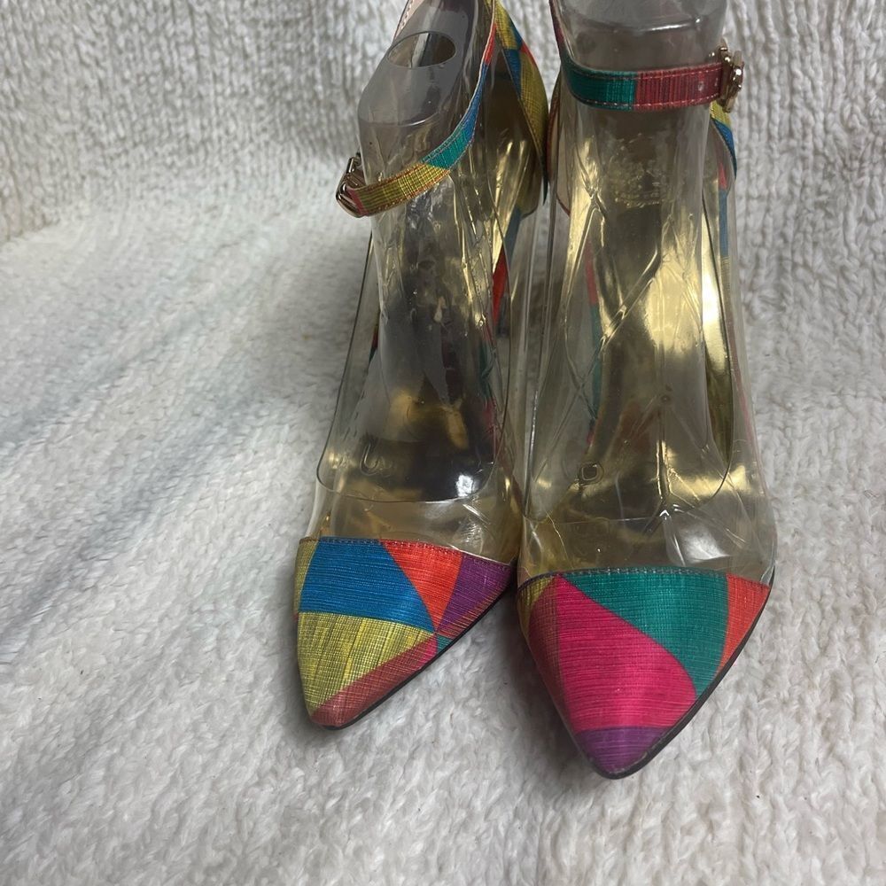 Cape Robbin  multi color fabric &clear plastic slip on heel ankle strap SZ11